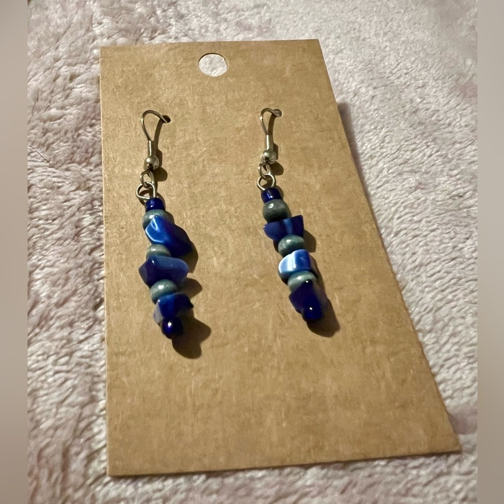 Blue Beaded Dangle Earrings